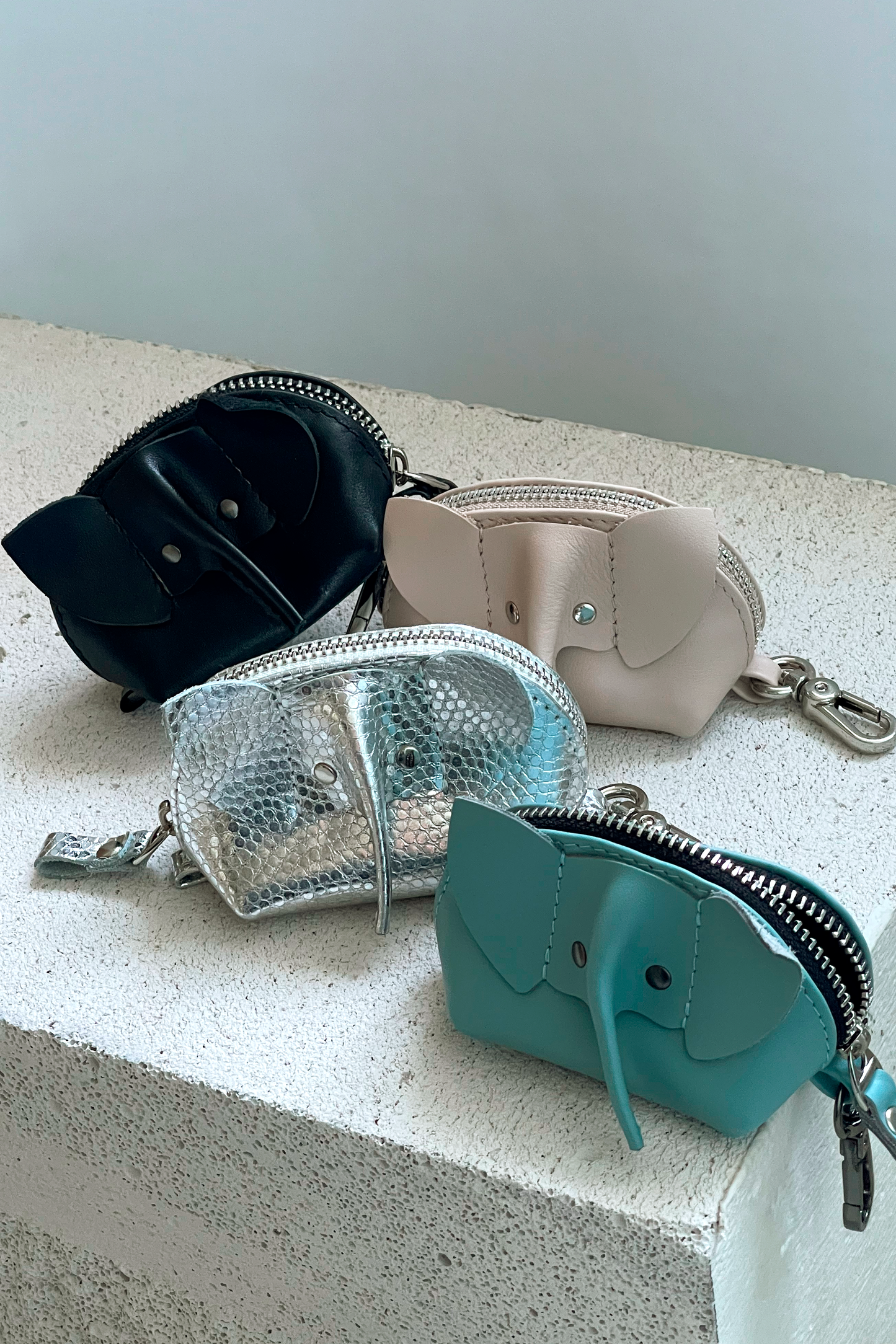 Teal Elephant Mini Leather Pouch