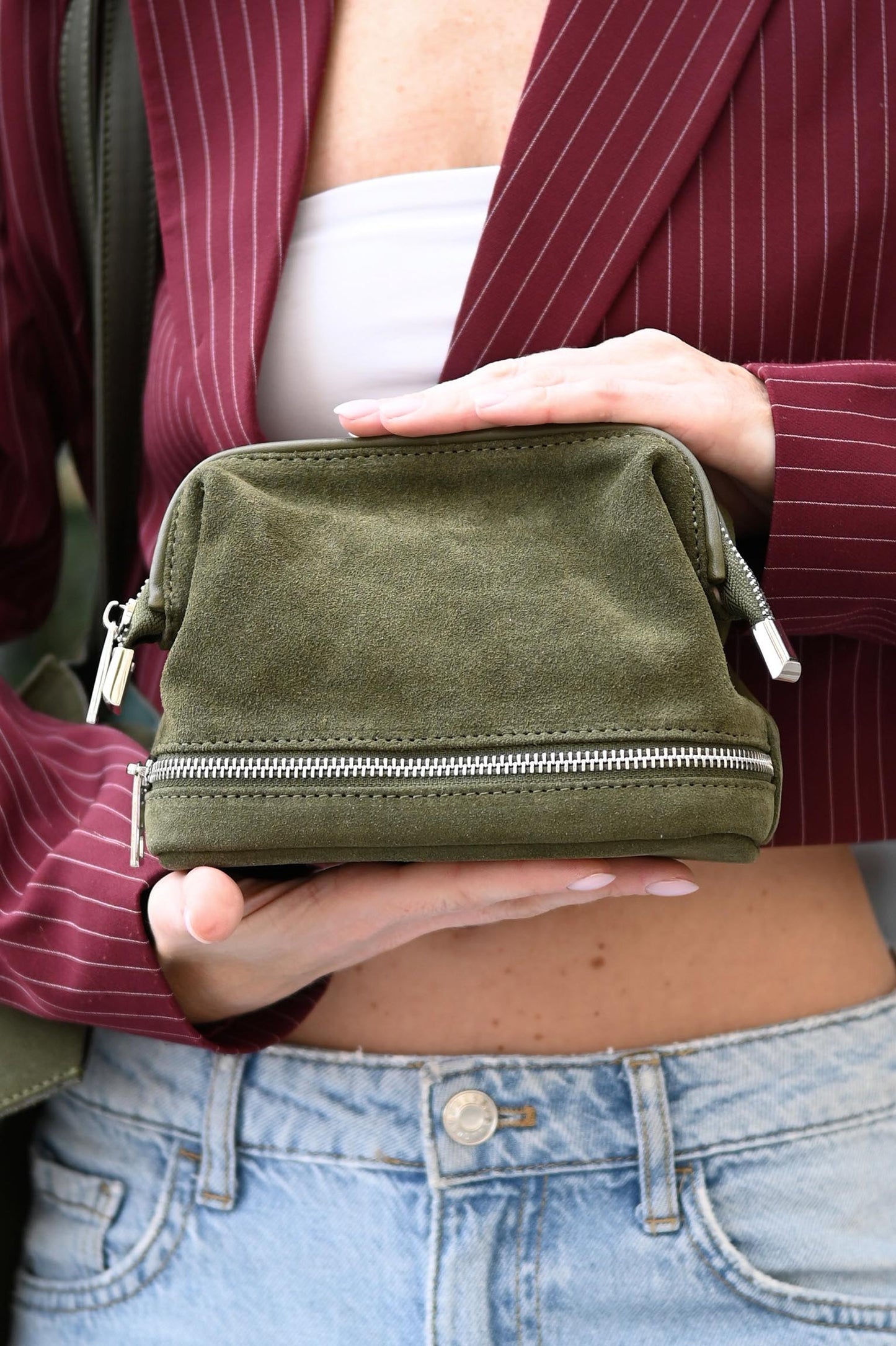 Forest Green Suede Dopp Kit - Italian Suede Toiletry Bag