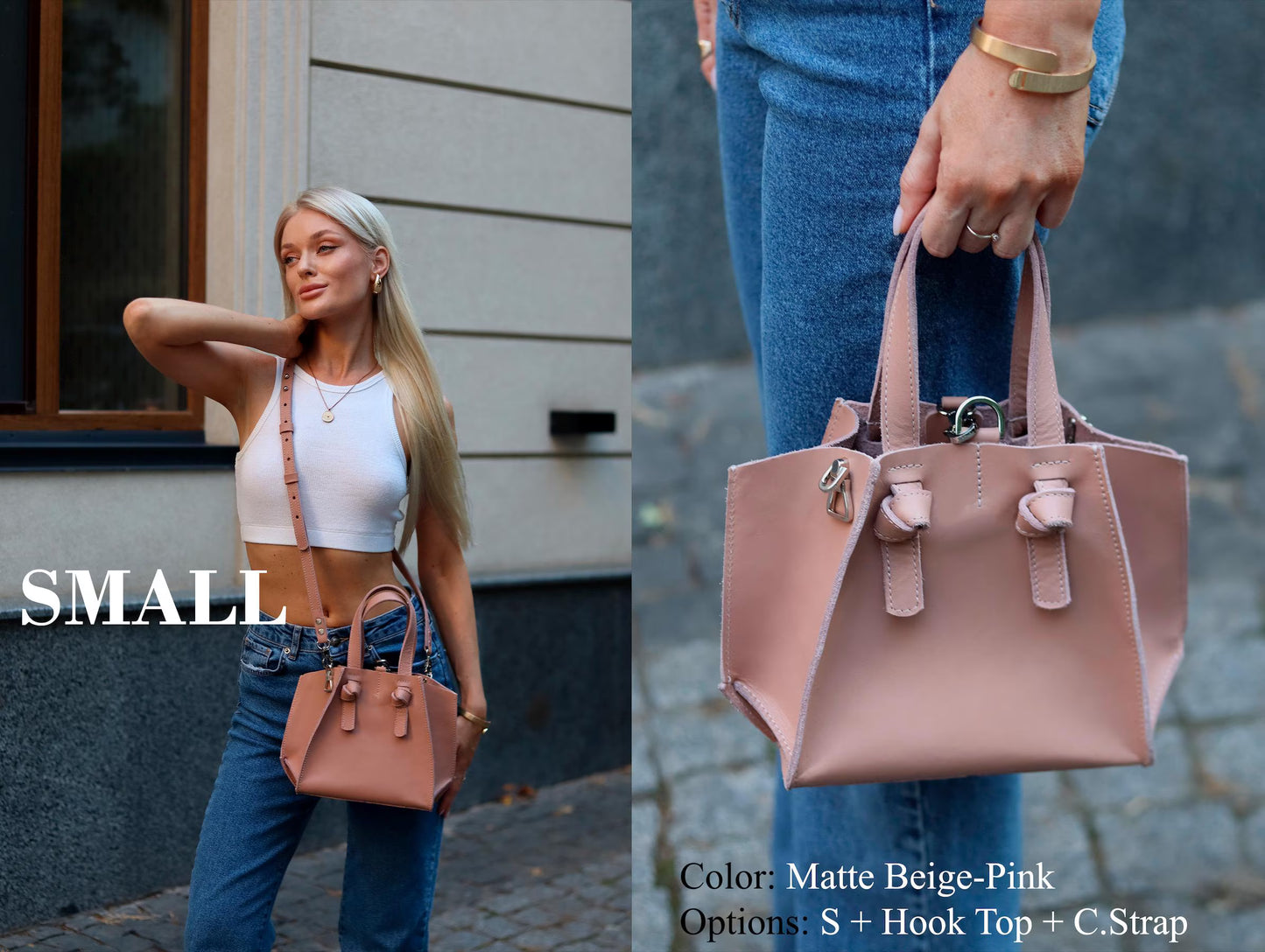 Almond Rose Small Leather Purse, Mini Tote Bag for Women