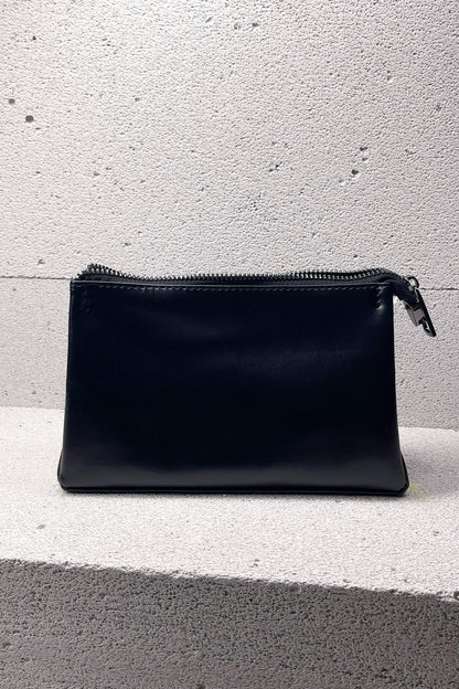 Black Smooth Leather Toiletry Bag - Classic Rectangular Travel Pouch