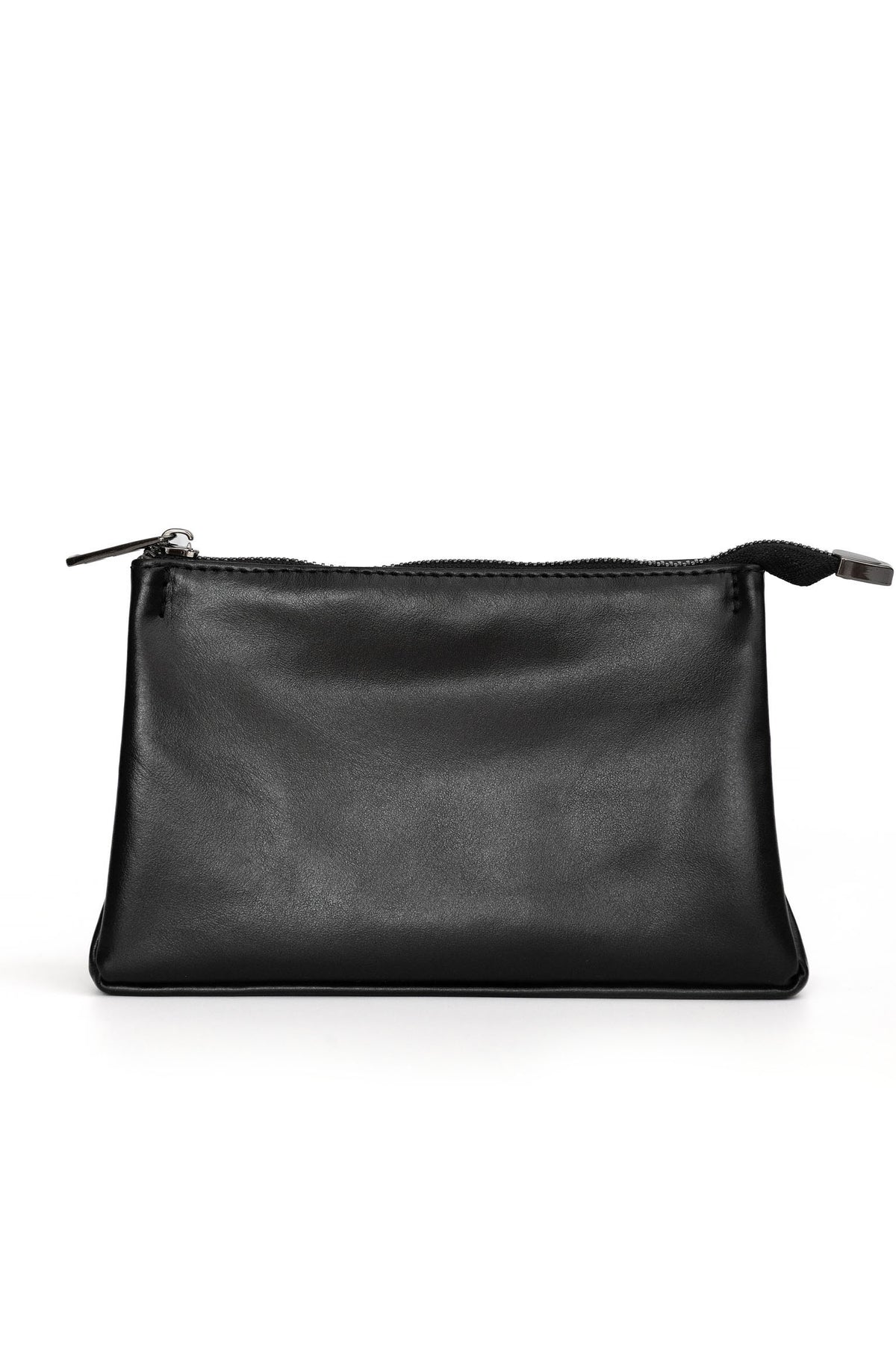 Black Smooth Leather Toiletry Bag - Classic Rectangular Travel Pouch