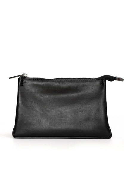 Black Smooth Leather Toiletry Bag - Classic Rectangular Travel Pouch