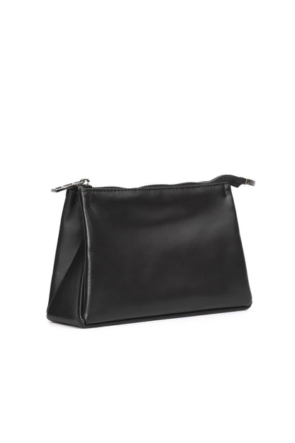 Black Smooth Leather Toiletry Bag - Classic Rectangular Travel Pouch