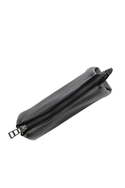 Black Smooth Leather Toiletry Bag - Classic Rectangular Travel Pouch
