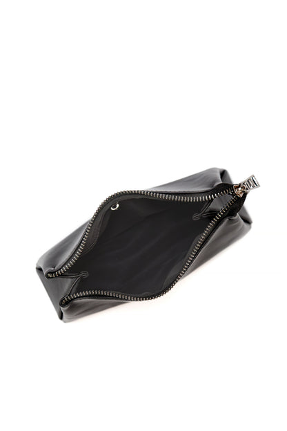 Black Smooth Leather Toiletry Bag - Classic Rectangular Travel Pouch