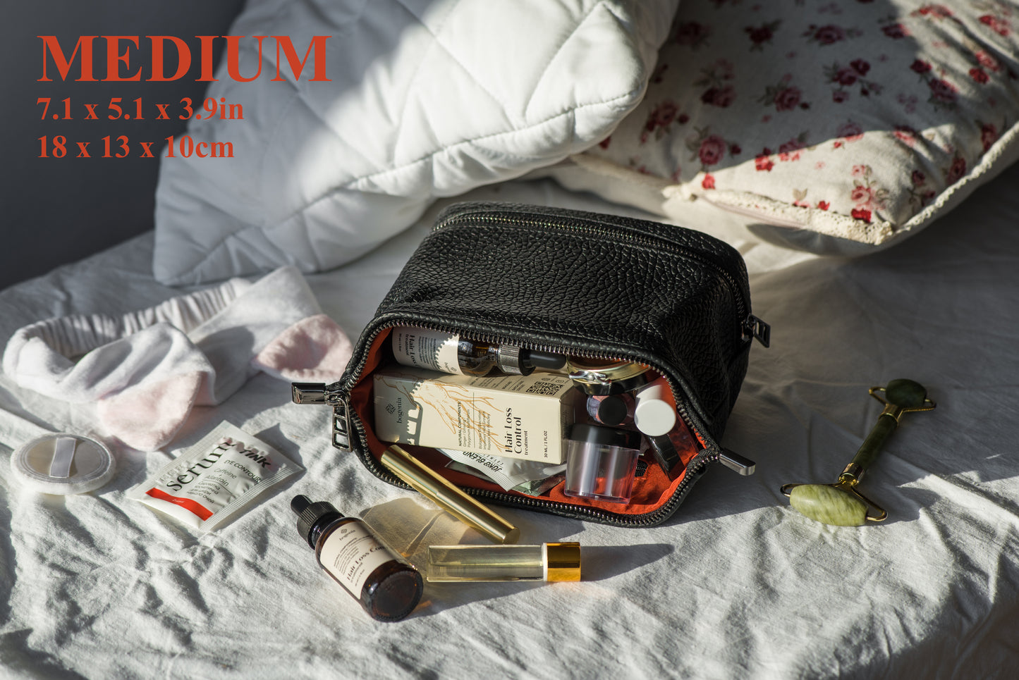 Black Pebbled Leather Dopp Kit - Textured Travel Toiletry Bag for Men & Women