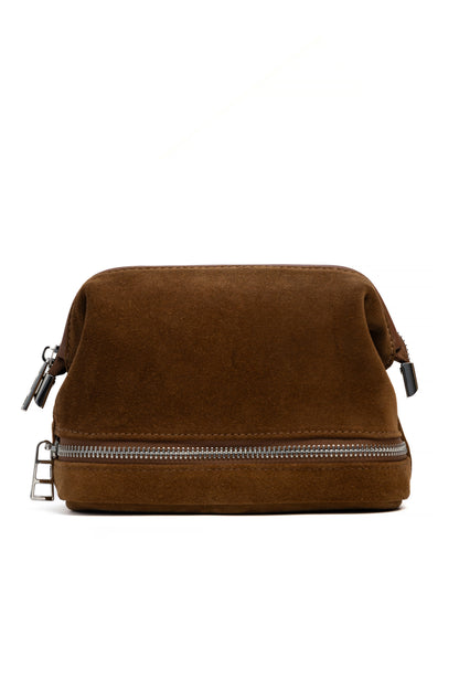 Warm Tan Suede Dopp Kit - Italian Suede Travel Toiletry Bag