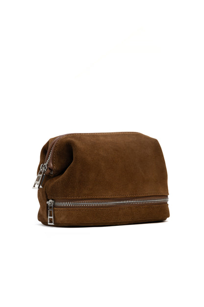 Warm Tan Suede Dopp Kit - Italian Suede Travel Toiletry Bag