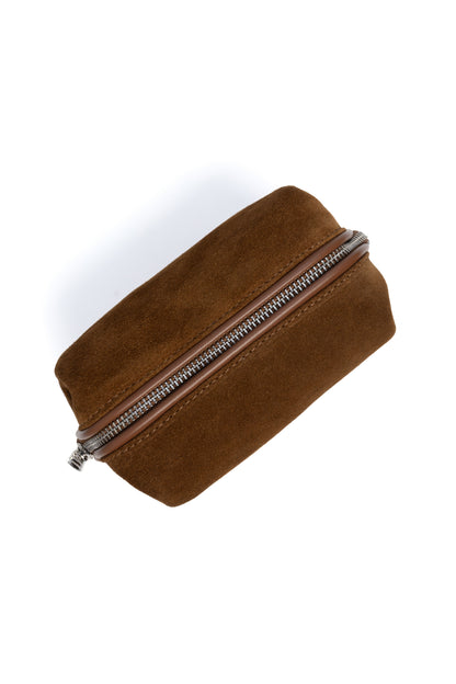 Warm Tan Suede Dopp Kit - Italian Suede Travel Toiletry Bag