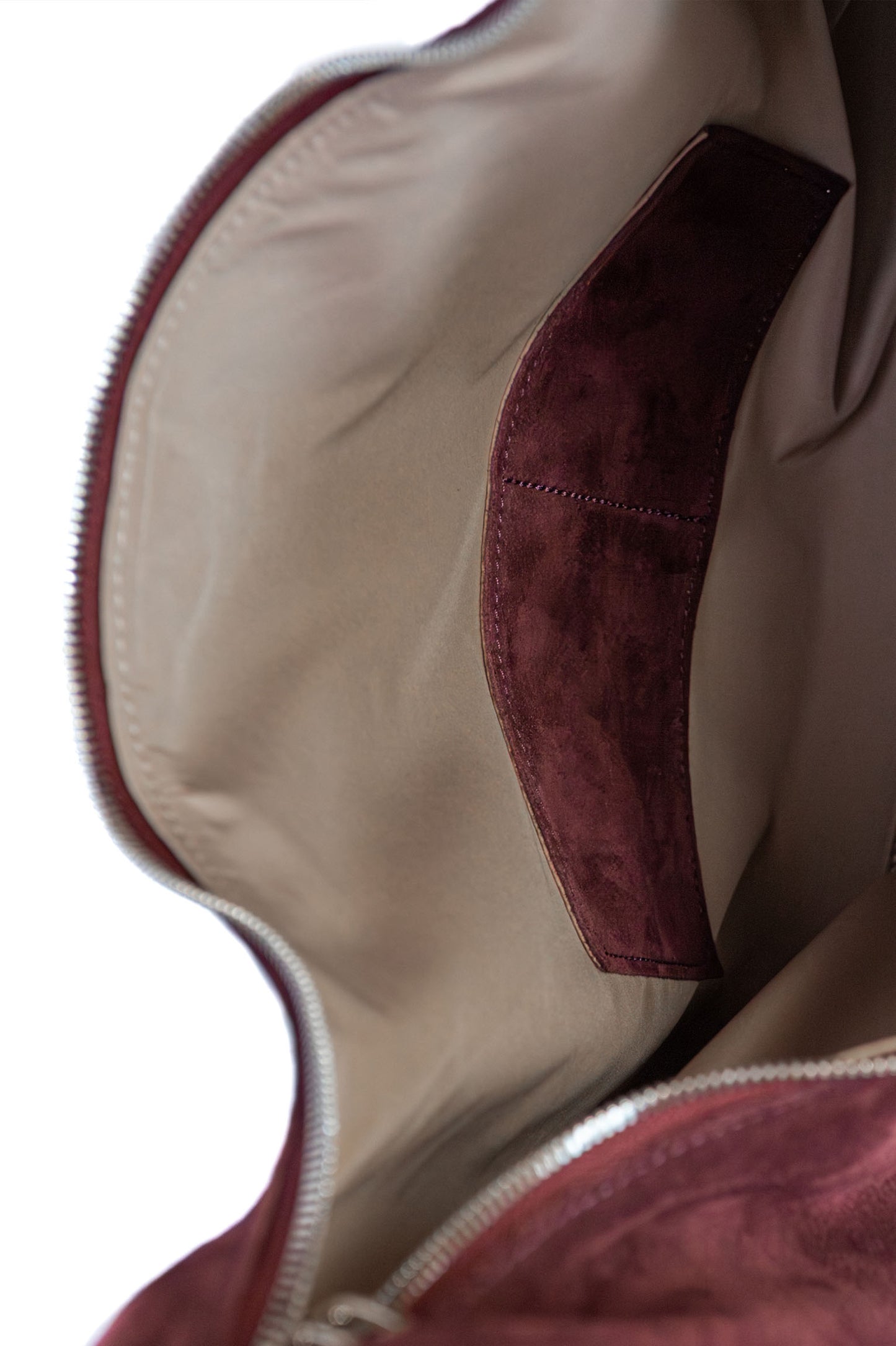 Merlot Suede Shoulder Bag with Knotted Handle & Zip Top