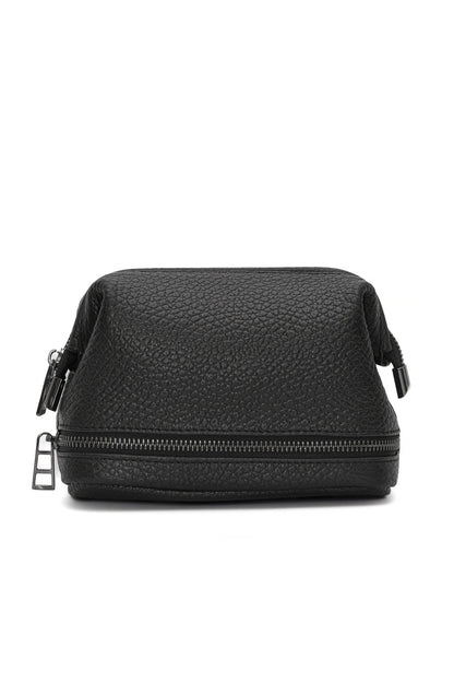 Black Pebbled Leather Toiletry Bag - Full Grain Travel Dopp Kit with Zipper