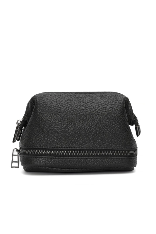 Black Pebbled Leather Toiletry Bag - Full Grain Travel Dopp Kit with Zipper