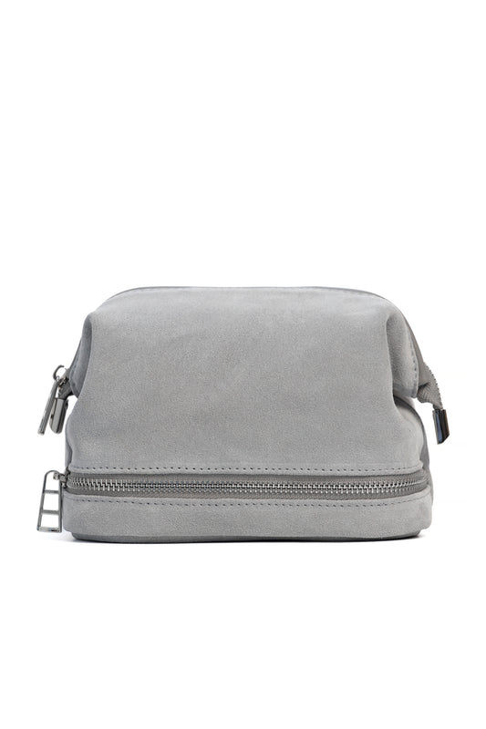 Slate Gray Suede Dopp Kit - Italian Suede Travel Toiletry Bag