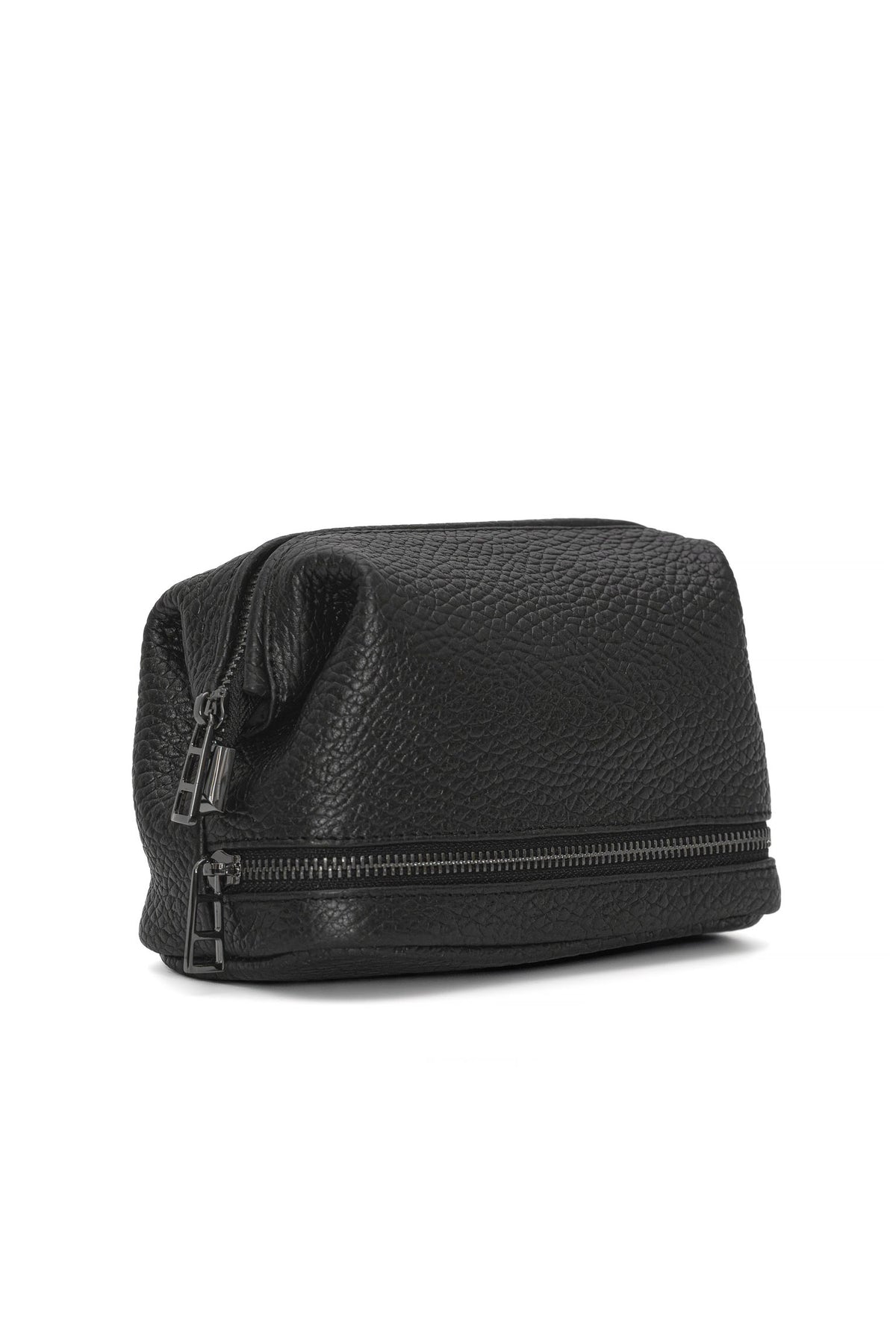 Black Pebbled Leather Toiletry Bag - Full Grain Travel Dopp Kit with Zipper
