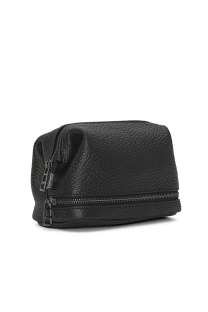 Black Pebbled Leather Toiletry Bag - Full Grain Travel Dopp Kit with Zipper