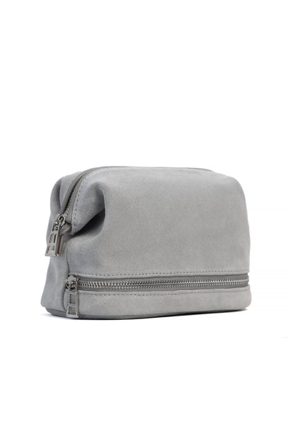 Slate Gray Suede Dopp Kit - Italian Suede Travel Toiletry Bag
