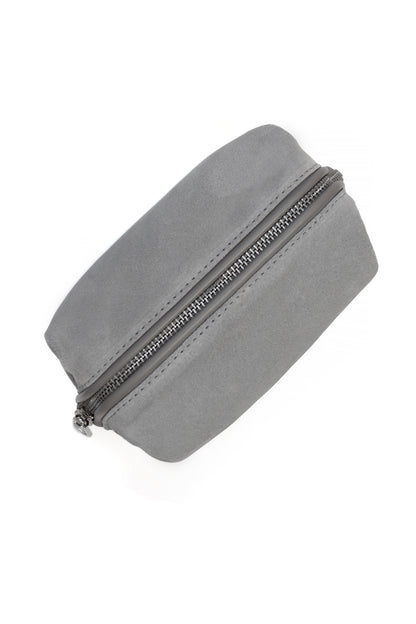 Slate Gray Suede Dopp Kit - Italian Suede Travel Toiletry Bag
