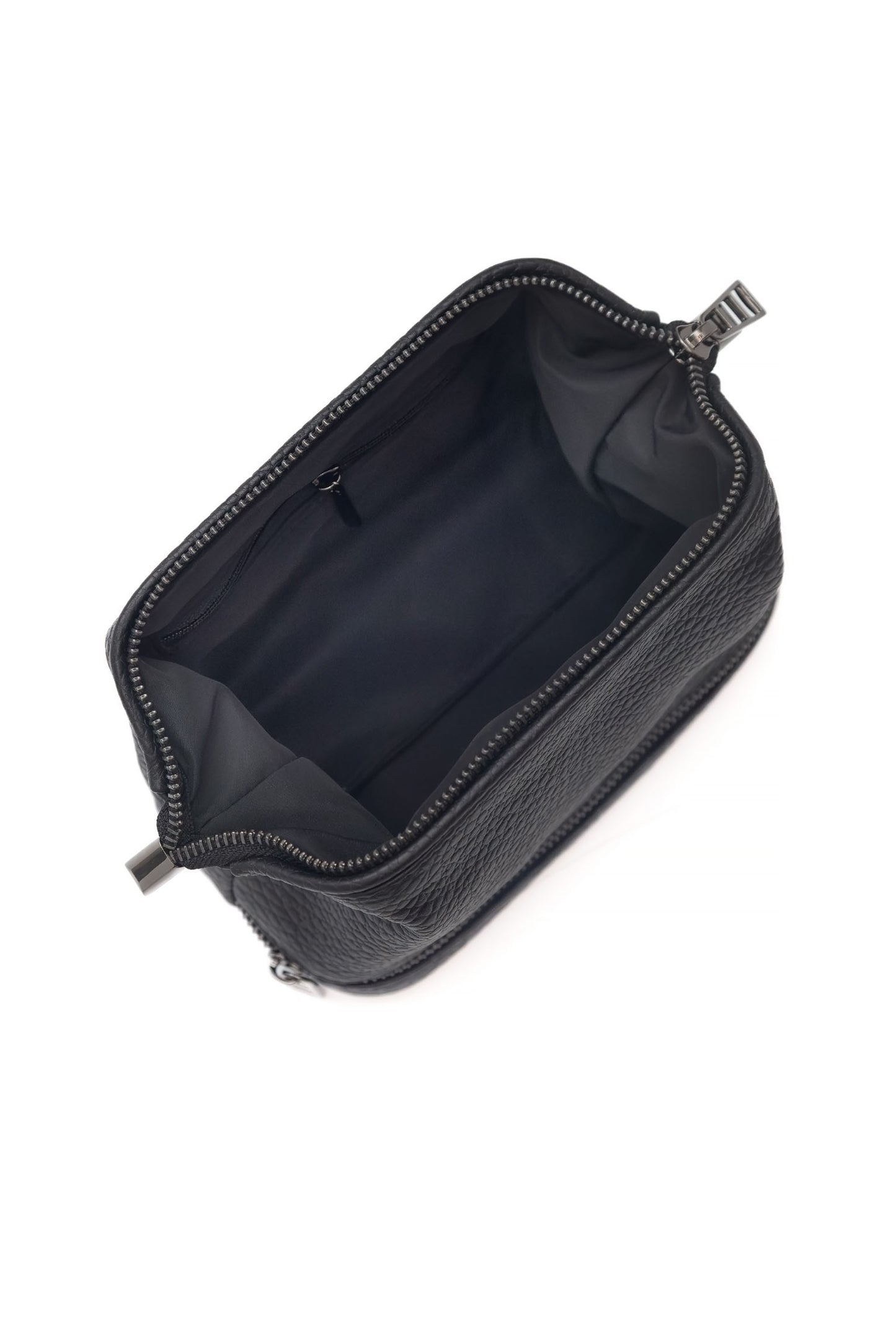Black Pebbled Leather Toiletry Bag - Full Grain Travel Dopp Kit with Zipper