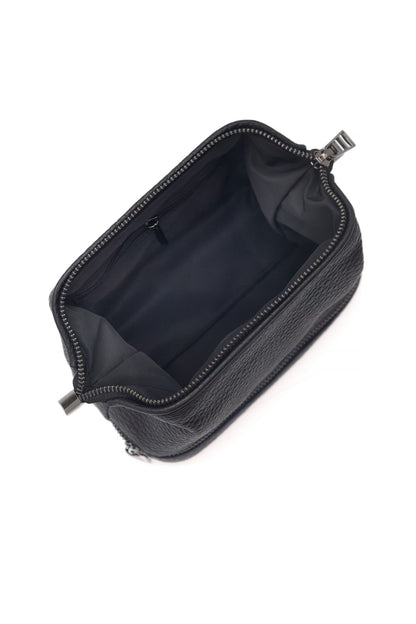 Black Pebbled Leather Toiletry Bag - Full Grain Travel Dopp Kit with Zipper