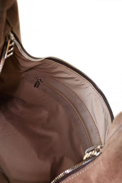 Mushroom Suede Shoulder Bag with Knotted Handle & Zip Top