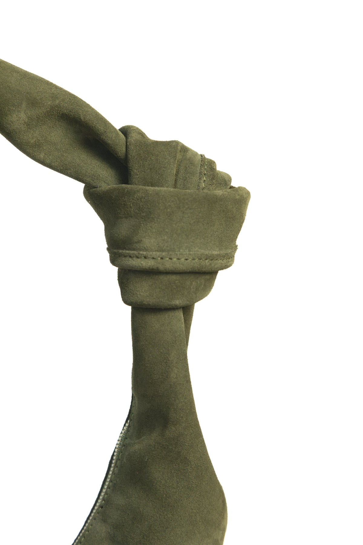 Forest Olive Suede Shoulder Bag with Knotted Handle & Zip Top