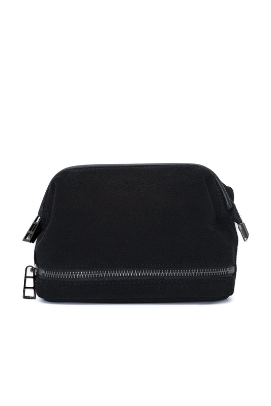 Black Suede Dopp Kit - Italian Suede Travel Toiletry Bag