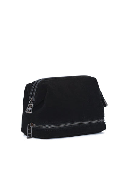 Black Suede Dopp Kit - Italian Suede Travel Toiletry Bag