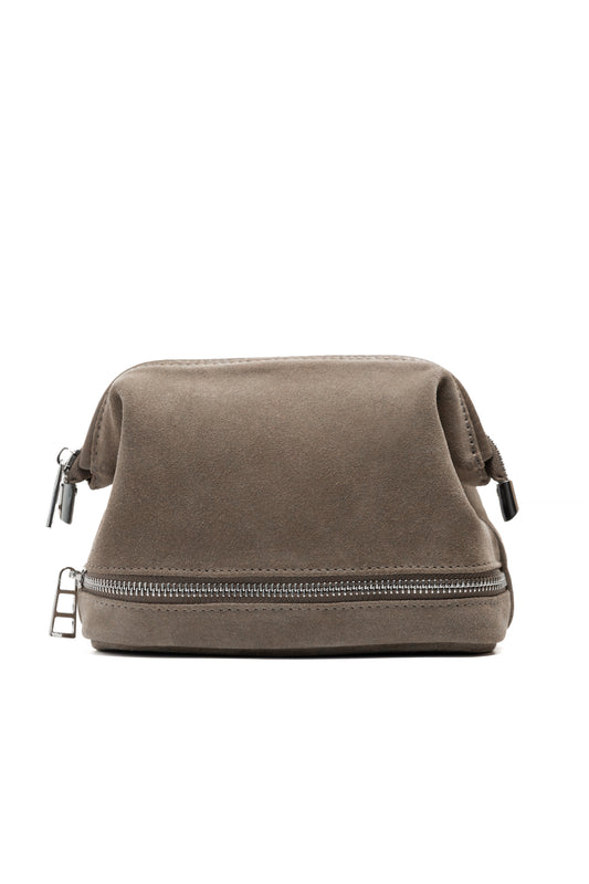 Mushroom Suede Dopp Kit - Italian Suede Travel Toiletry Bag