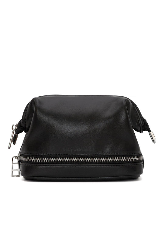 Black Smooth Leather Dopp Kit - Italian Leather Toiletry Bag