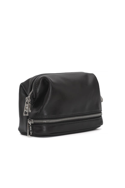 Black Smooth Leather Dopp Kit - Italian Leather Toiletry Bag