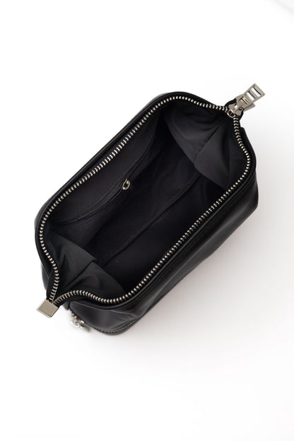 Black Smooth Leather Dopp Kit - Italian Leather Toiletry Bag