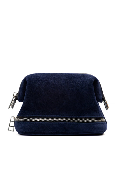 Deep Navy Suede Dopp Kit - Italian Suede Travel Toiletry Bag