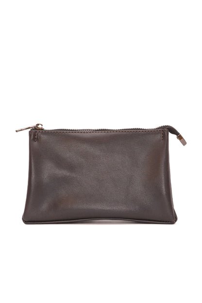 Mahogany Brown Smooth Leather Toiletry Bag - Classic Rectangular Travel Pouch