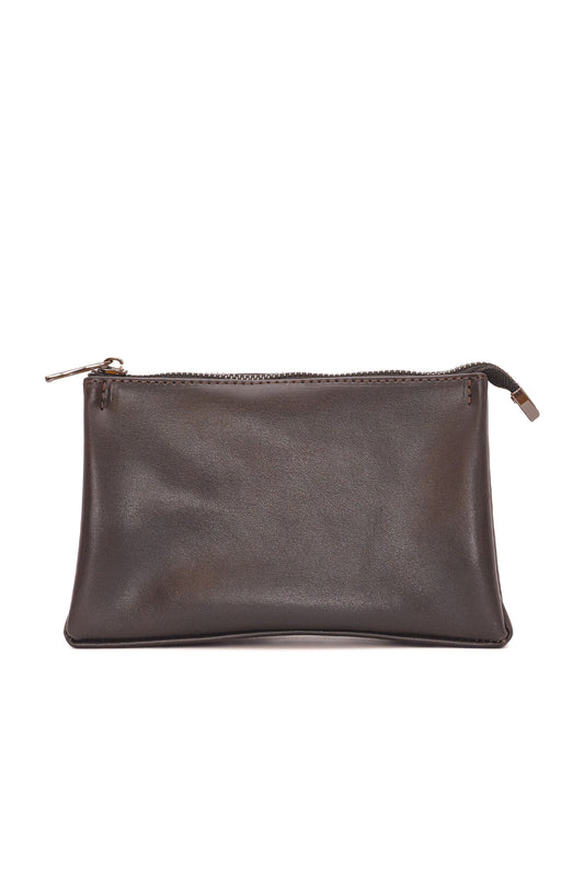 Mahogany Brown Smooth Leather Toiletry Bag - Classic Rectangular Travel Pouch