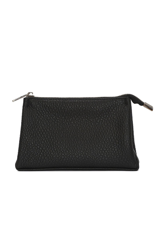 Black Pebbled Leather Toiletry Bag - Classic Rectangular Travel Pouch
