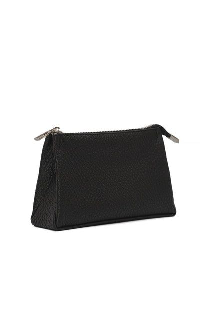Black Pebbled Leather Toiletry Bag - Classic Rectangular Travel Pouch