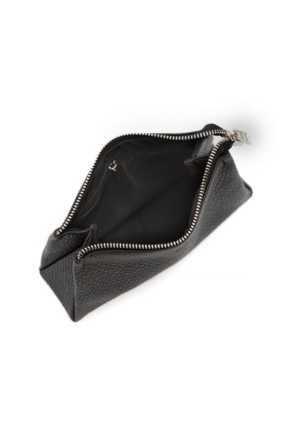 Black Pebbled Leather Toiletry Bag - Classic Rectangular Travel Pouch