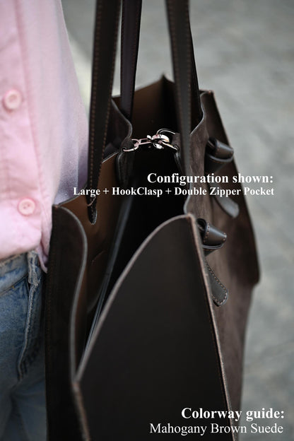 Mahogany Brown Suede Large Tote Bag