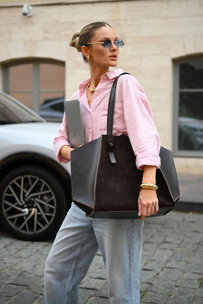 Mahogany Brown Suede Large Tote Bag