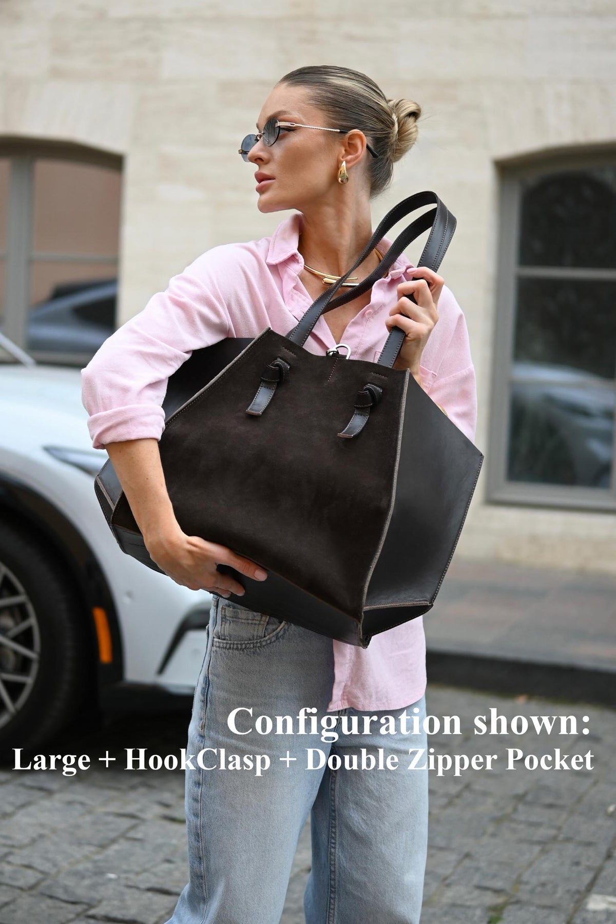 Mahogany Brown Suede Large Tote Bag