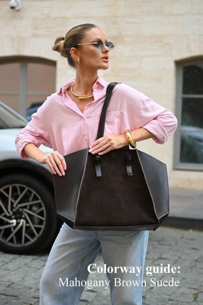Mahogany Brown Suede Large Tote Bag