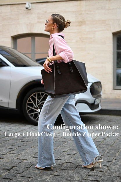 Mahogany Brown Suede Large Tote Bag