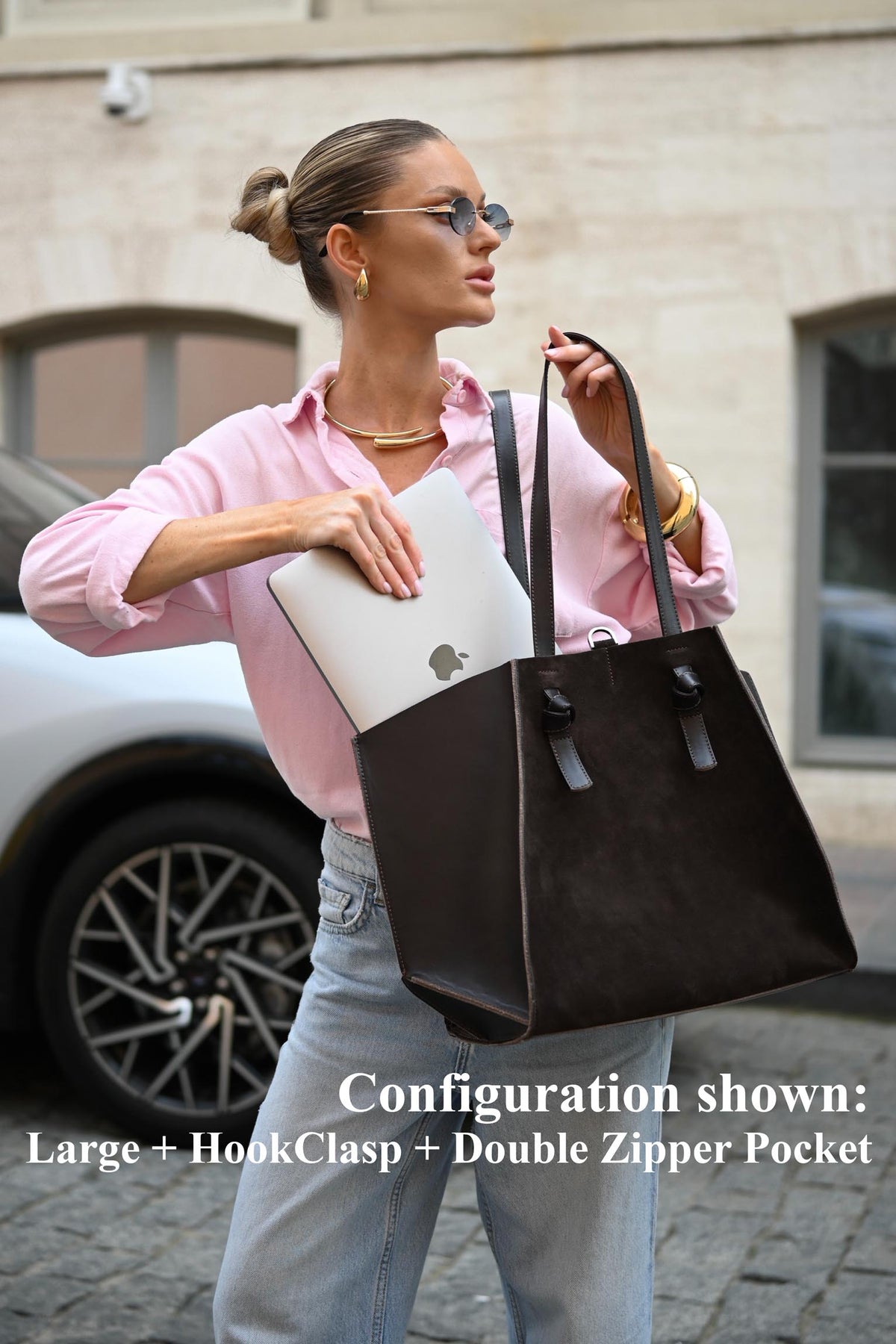 Mahogany Brown Suede Large Tote Bag
