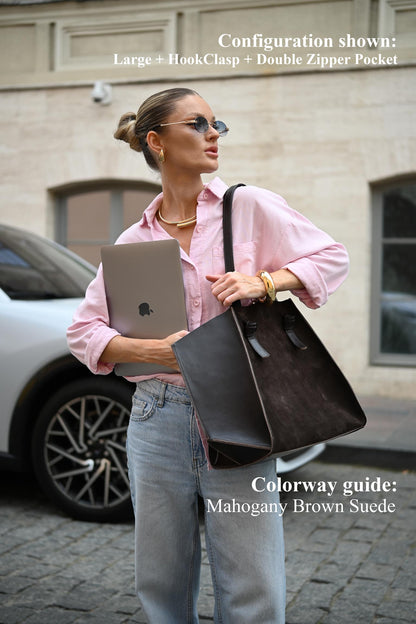 Mahogany Brown Suede Large Tote Bag