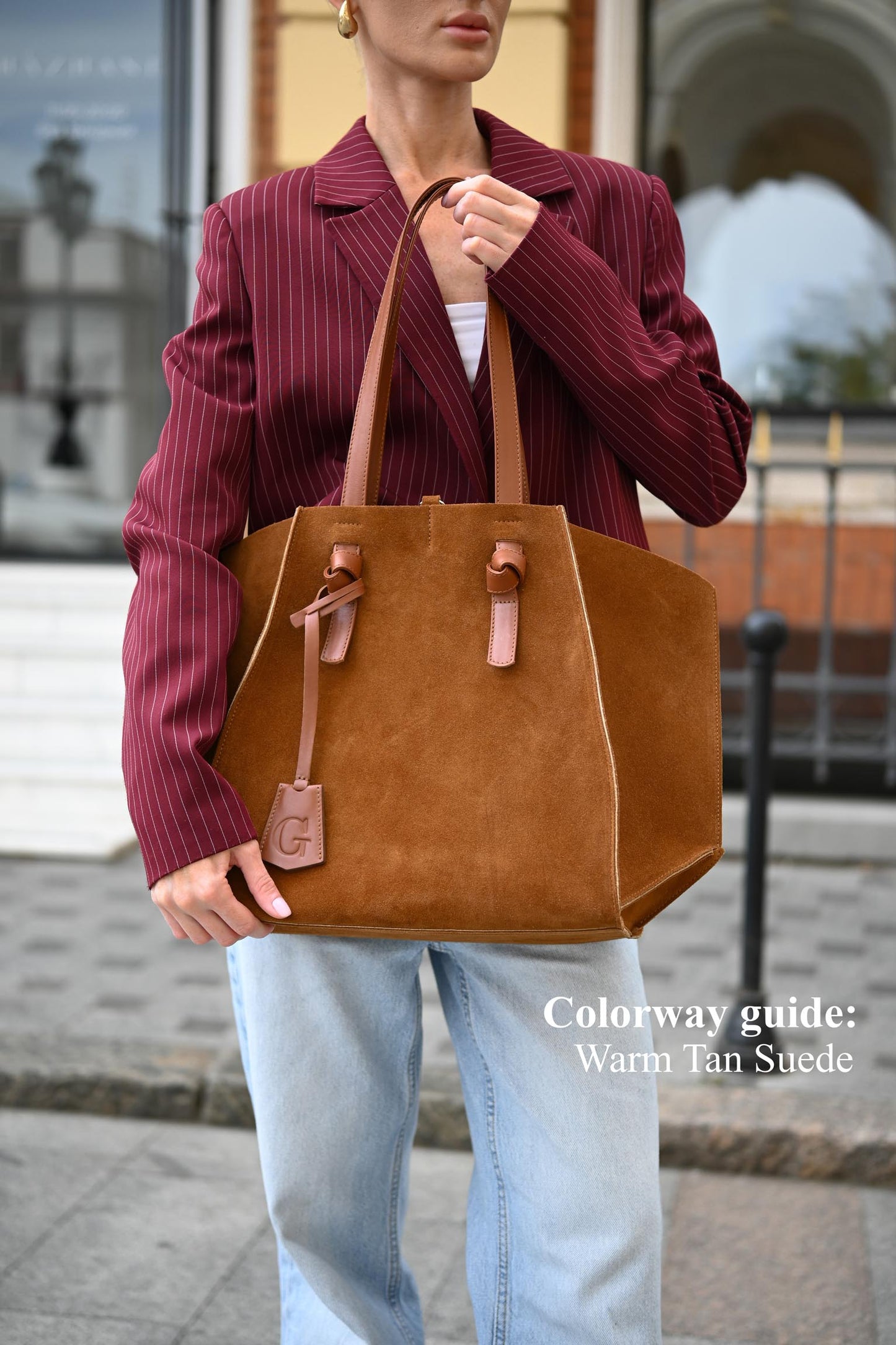 Warm Tan Suede Large Tote Bag