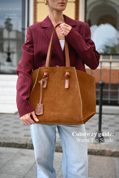 Warm Tan Suede Large Tote Bag