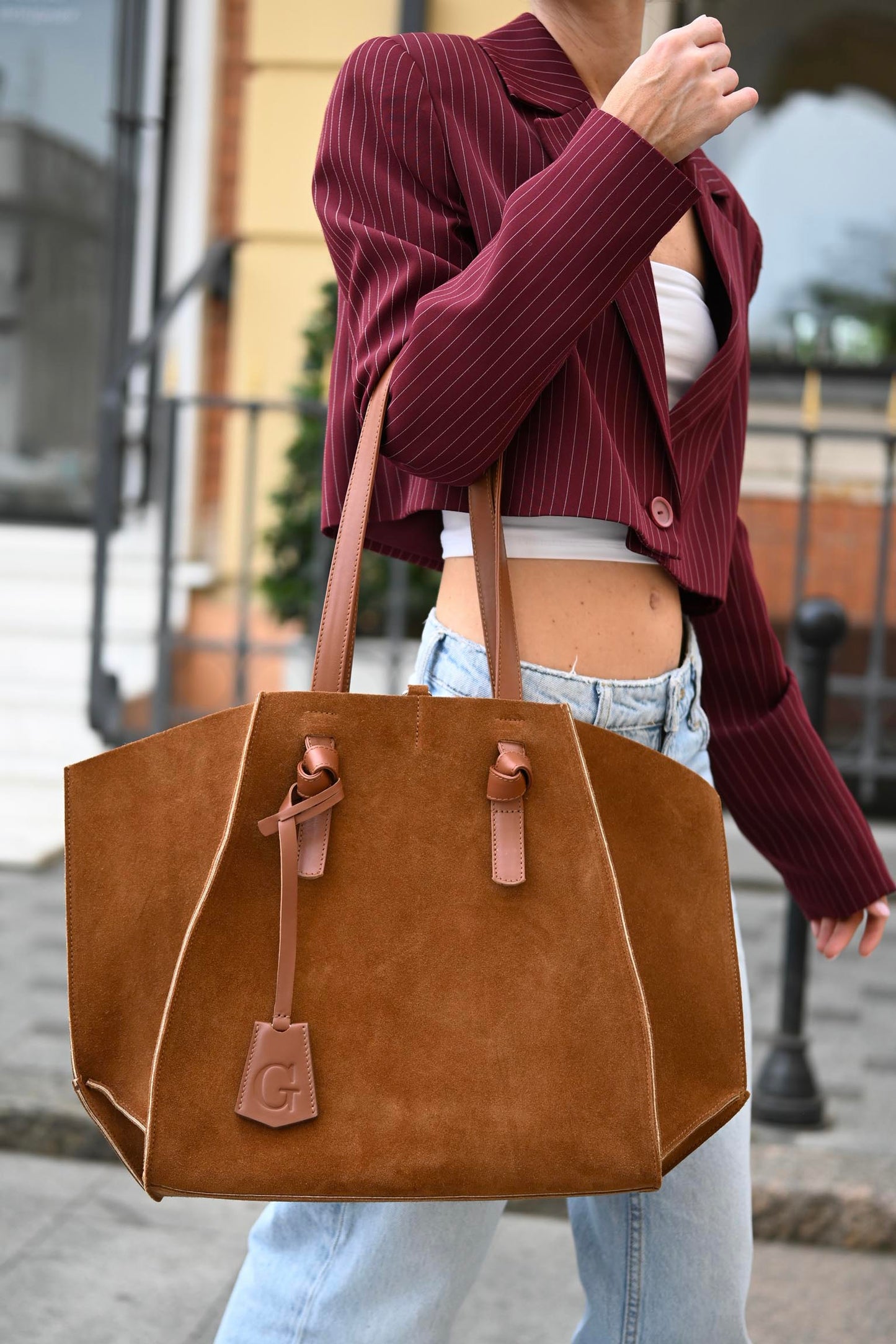 Warm Tan Suede Large Tote Bag