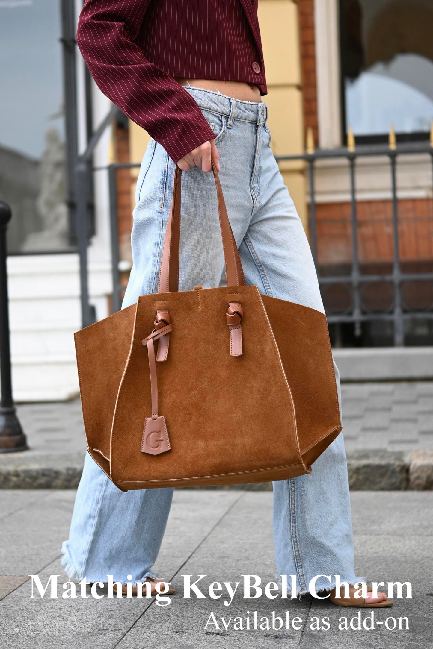 Warm Tan Suede Large Tote Bag