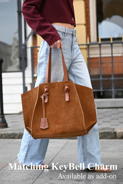 Warm Tan Suede Large Tote Bag