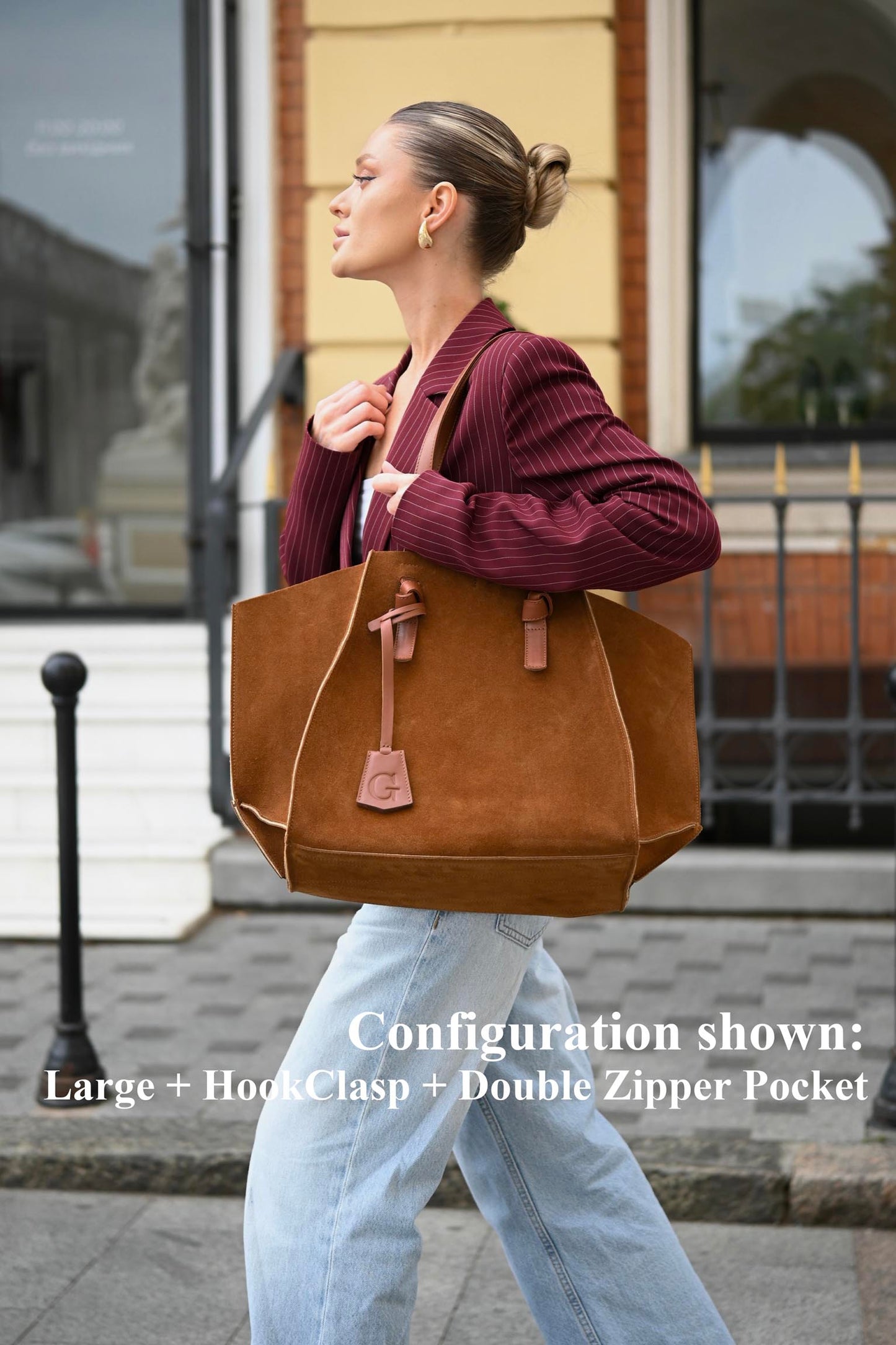 Warm Tan Suede Large Tote Bag